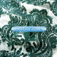 Ткань Сетка с пайетками корона (изумруд)